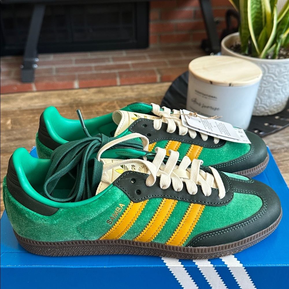 Adidas Samba Green and Gold Sneakers